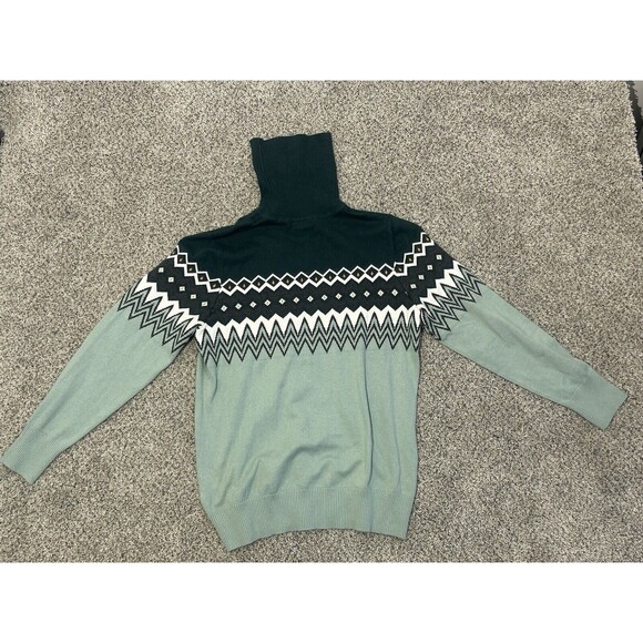 L.L.Bean Women's Large Cotton/Cashmere Sweater Turtleneck Intarsia Green - Picture 2 of 6